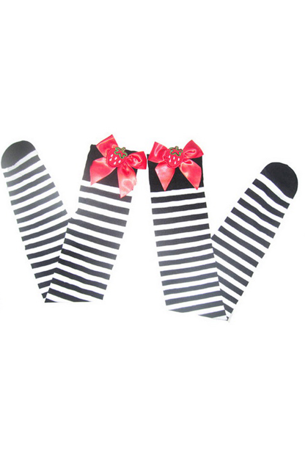 Accessory Green Zebra Striped Stockings With Bowknots Top - Click Image to Close